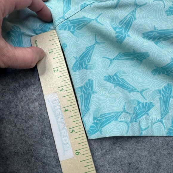 Huk Swim Trunks Mens XL Blue Teal Stretch Drawstring Beach Fish Shark Pockets - Picture 9 of 10